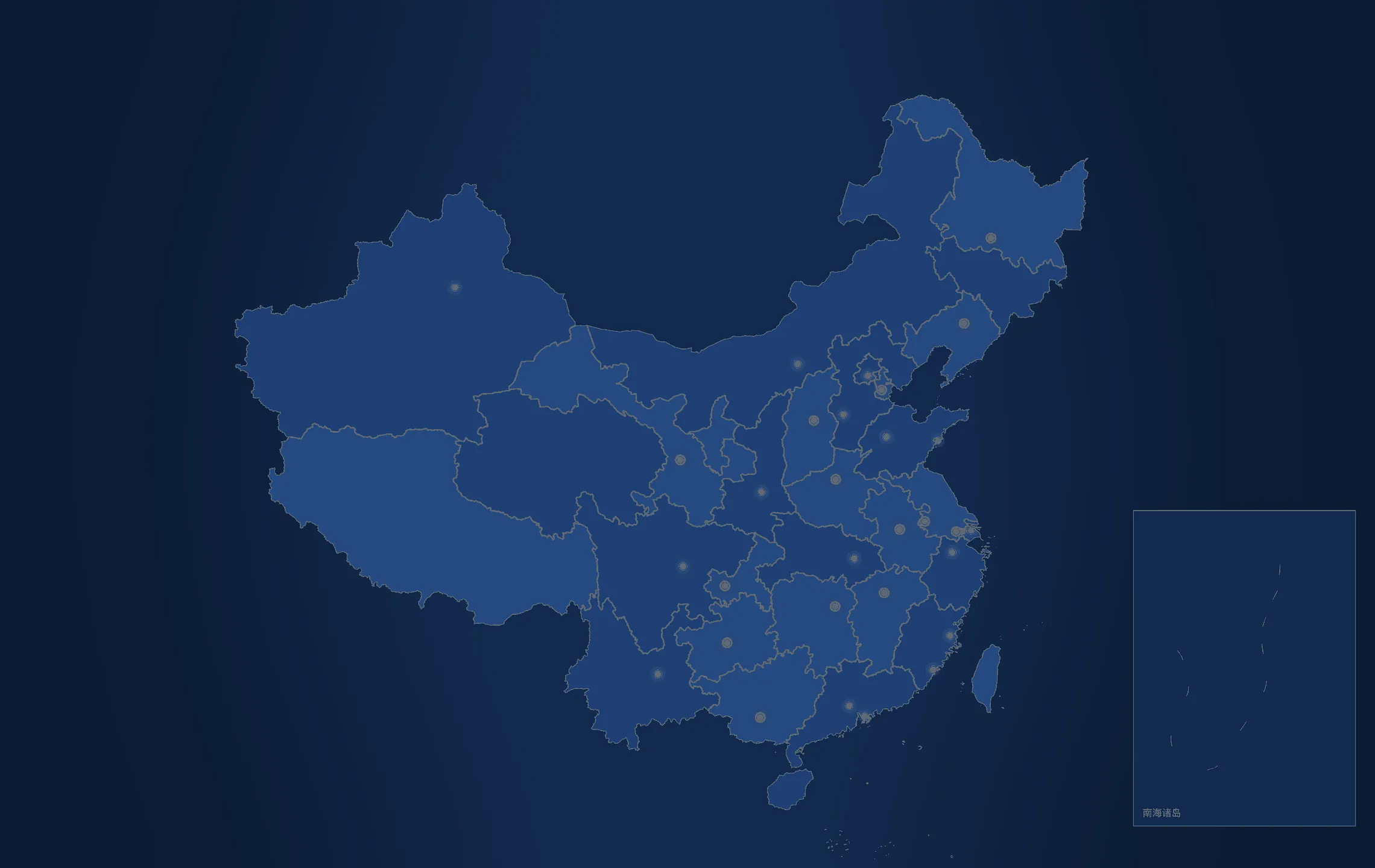 全国主要城市项目分布示意图（含台湾、南海诸岛及九段线）
